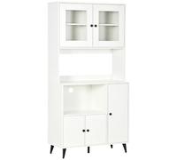 HOMCOM Armoire de Cuisine 3 Placards Meuble Micro Onde 90x40x180cm Blanc | Buffet Cuisine, Meuble de Rangement, Niches, Étagères Réglables, Portes Vitrées, Passe-Câble, Salle à Manger, Salon