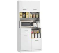 HOMCOM Armoire de cuisine, armoire haute avec étagère réglable, tiroir, armoire buffet avec porte Soft-Close, armoire vitrine Rangement pour cuisine salle à manger 80x35x180 cm Blanc