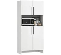 HOMCOM Armoire de Cuisine, Armoire Haute avec Tablette pour Micro-Ondes, Buffet avec Porte Soft-Close, de Rangement Vitrine pour Cuisine Salle à Manger 79x40x175 cm Blanc