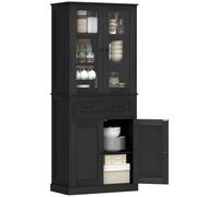 HOMCOM Armoire de cuisine Armoire haute Buffet avec 2 placards, portes en acrylique, étagère réglable et tiroir Armoire pour cuisine, salon, salle à manger Noir, 76 x 40 x 182,5 cm