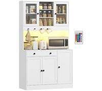 HomCom Armoire de cuisine 103x40x180 cm – LED, multiprise, télécommande incl, portes vitrées, blanc