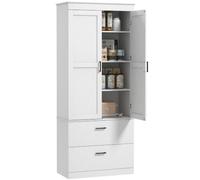 HOMCOM Armoire de Cuisine avec Placard 2 tiroirs 75 x 39 x 178 cm Crème | Buffet Cuisine, Vaisselier Meuble de Rangement, Étagères Réglables, Style Moderne