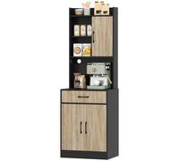 HOMCOM Armoire de cuisine avec plan de travail et passe-câble, commode de cuisine moderne avec tiroir, 3 étagères ouvertes, bois naturel, noir
