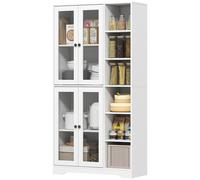 HOMCOM Armoire de cuisine avec portes vitrées, étagères, compartiments ouverts, 172 cm, MDF, Blanc