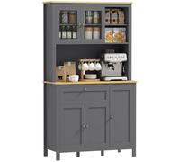 HOMCOM Armoire de Cuisine Buffet avec Plan de Travail 100x40x180 cm Gris | Buffet Cuisine, Vaisselier Vitré Large, 3 Placards, Tiroir, Niches, Passe-Câble, Étagères Réglables, Portes Vitrées, Moderne