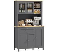 HOMCOM Armoire de Cuisine, Buffet Cuisine avec Plan de Travail, vaisselier Large avec 3 placards, tiroir, niches, Passe-câble, étagères réglables et Portes vitrées, Style Moderne, 100x40x180 cm, Gris