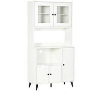 HOMCOM Armoire de Cuisine Buffet Cuisine Meuble de Rangement avec 3 placards, niches, étagères réglables, Portes vitrées, Passe-câble, Meuble Micro Onde pour Salle à Manger, Salon, 90x40x180cm, Blanc