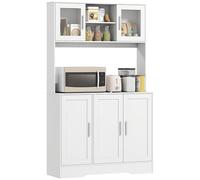 HOMCOM Armoire de Cuisine, Buffet Cuisine Meuble de Rangement scandinave avec placards, Compartiments Ouverts, Portes vitrées et Plan de Travail, pour Salle à Manger, Salon, 108 x 35 x 180 cm, Blanc