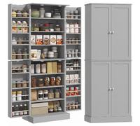HOMCOM Armoire de Cuisine Buffet Cuisine Moderne 60 x 35 x 166 cm Gris | Vaisselier, Meuble de Rangement, avec Placards, Étagère Réglable, Porte-Épices, pour Salle à Manger, Salon