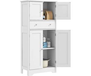 HOMCOM Armoire de cuisine buffet cuisine vaisselier meuble de rangement avec placards, tiroir, étagères réglables, style moderne, pour salle à manger, salon, 60 x 30 x 128 cm, blanc