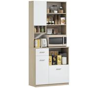 HOMCOM Armoire de Cuisine Buffet Cuisine vaisselier Meuble de Rangement Style Moderne avec étagères réglables, tiroir, comptoir, Passe-câble, pour Salle à Manger, Salon, 80 x 35 x 180 cm, Aspect Bois
