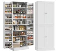HOMCOM Armoire de Cuisine Buffet Cuisine vaisselier Meuble de Rangement Style Moderne avec placards, étagère réglable et Porte-épices pour Salle à Manger, Salon, 60 x 35 x 166 cm, Blanc