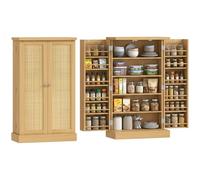 HOMCOM Armoire de cuisine, buffet de cuisine avec 2 portes, étagères réglables, armoire vitrine aspect rotin, 12 compartiments à épices, armoire buffet pour salon, cuisine, 60 x 30 x 104 cm