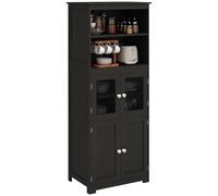 HOMCOM Armoire de Cuisine Buffet Haut 60I x 30P x 162H cm Noir | Vaisselier, 2 Niches, 2 Placards, 4 Portes dont 2 Vitrées, Étagère Réglable, Meuble de Rangement