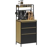HOMCOM Armoire de Cuisine Buffet Industriel 60x40x132cm Bois Naturel | Meuble de Rangement, 3 Tiroirs, Plan de Travail, Étagère, 4 Crochets, Meuble Micro Onde, Salle à Manger, Salon