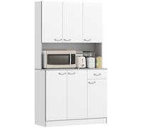 HOMCOM Armoire de cuisine contemporaine multi-rangements 6 portes 1 tiroir + grand plateau dim. 101L x 39l x 180H cm blanc gris Aosom France
