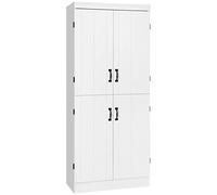 HOMCOM Armoire de Cuisine Haute à 4 Portes, Meuble de Rangement Autonome à 6 étages avec 2 étagères réglables pour Salon, Salle à Manger, Blanc