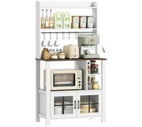 HOMCOM Armoire de Cuisine Haute, Armoire de Cuisine, avec 6 Crochets à Tasses, 2 Portes en Verre, étagères Ouvertes, Blanc, 80x40x152 cm, 80x40x152 cm