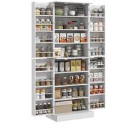 HOMCOM Armoire de cuisine haute, armoire de cuisine moderne avec 4 portes avec étagères, étagères réglables, pour salon, salle à manger, blanc