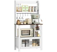 HOMCOM Armoire de Cuisine Haute avec 6 Crochets 80x40x152 cm Blanc | Armoire de cuisine avec 2 portes vitrées, étagères ouvertes.