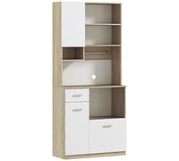 HOMCOM Armoire de cuisine haute, meuble de rangement moderne avec étagères réglables, tiroir, blanc et aspect bois