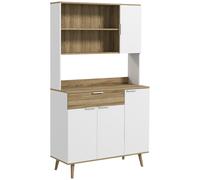 HOMCOM Armoire de cuisine meuble de rangement 4 portes 1 tiroir design scandinave 98 x 39 x 180 cm blanc et naturel