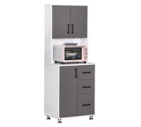 HOMCOM Armoire de cuisine multi-rangements 2 + 1 porte 3 tiroirs + grand plateau dim. 60L x 40l x 150H cm bicolore gris blanc