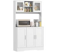 HomCom - Armoire de cuisine scandinave avec portes vitrées, plan de travail, blanc 108×35×180 cm
