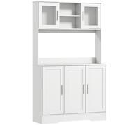HOMCOM Armoire de cuisine scandinave avec placards, compartiments ouverts, portes vitrées et plan de travail, blanc