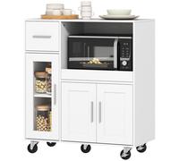 HOMCOM Armoire de cuisine sur roulettes, commode de cuisine mobile avec étagères, tiroirs, étagère réglable, trou pour câble, blanc