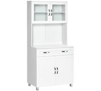 HOMCOM Armoire de cuisine vaisselier buffet haut de salle à manger multi-rangements 2 placards à double portes+tiroir+niche blanc