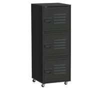 HOMCOM Armoire de Rangement à roulettes à 3 Niveaux avec roulettes et Portes en métal pour Bureau à Domicile, Salon, Noir