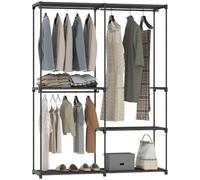 HOMCOM Armoire de Rangement en Tissu, 142 x 43 x 185 cm Noir | Penderie Vêtement, Armoire Chambre, Barre de Suspension et Étagères, pour Vestiaire, Chambre, Dressing