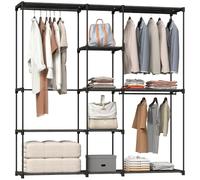 HOMCOM Armoire de Rangement en Tissu, 182 x 43 x 185 cm Noir | Penderie Vêtement, Armoire Chambre, Barre de Suspension et Étagères, pour Vestiaire, Chambre, Dressing