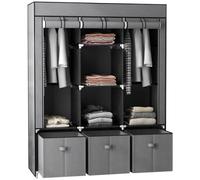 HOMCOM Armoire de Rangement en Tissu penderie Pliable avec 5 étagères, 2 Barres de Suspension et 3 tiroirs en Tissu - 125L x 43l x 162.5H cm, Gris