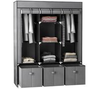 HOMCOM Armoire de Rangement en Tissu Pliable, 125L x 43l x 162.5H cm Gris | Penderie Armoire Chambre, 5 Étagères, 2 Barres de Suspension, 3 Tiroirs en Tissu