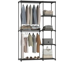 HOMCOM Armoire de Rangement, Penderie en Tissu, Armoire Chambre, Penderie Vêtement avec Barre de Suspension et Étagères, pour Vestiaire, Chambre, Dressing, 111 x 43 x 185 cm, Noir