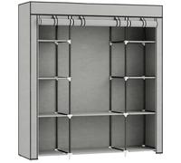 HOMCOM Armoire de rangement penderie en tissu pliable avec barre de suspension et étagères, 150 x 43 x 162,5 cm, gris clair