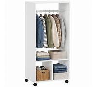 HOMCOM Portant à vêtements penderie mobile avec roulettes 2 niches + grand espace penderie panneaux particules blanc