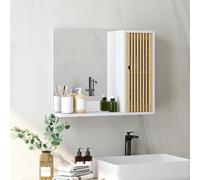 Miroir étagère style cosy - armoire miroir salle de bain 1 porte - bambou blanc Blanc G
