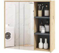 HOMCOM Armoire de salle de bain avec miroir armoire de toilette miroir mural 3 étagères ouverts 60 x 20 x 60 cm bois naturel