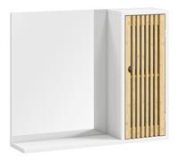 HOMCOM Armoire de salle de bain avec miroir, étagère, porte à lattes en bambou et étagère réglable, blanc