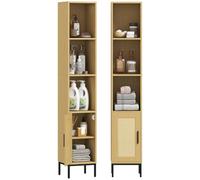HOMCOM Armoire de Salle de Bain Haute, Meuble de Rangement étroit sur Pied avec étagères Ouvertes et étagère réglable, 30 x 30 x 164 cm, Finition Bois Naturel