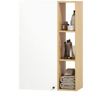 HOMCOM Armoire de Salle de Bain Murale avec Tablettes Réglables et 3 Étagères Ouvertes, 59.5x30x90 cm, Blanc et Bois