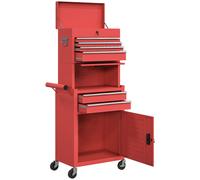 HOMCOM Armoire d'outils roulante, 6 tiroirs, 2 armoires, acier, verrouillable, Rouge
