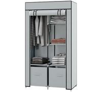 HOMCOM Armoire en Tissu 5 Étagères 150x45x175cm Gris Clair | Armoire En Tissu Pliable À Fermeture Éclair Avec Barre De Penderie Pour Chambre À Coucher, Dressing.