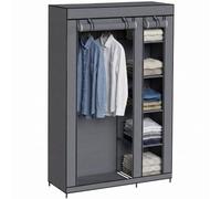 HOMCOM Armoire en Tissu Portable, penderie avec 1 Barre de Suspension, 5 Compartiments de Rangement et Panneaux zippés, Gris