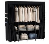 HOMCOM Armoire en tissu pour chambre 170x45x167 cm Noir | Armoire portative, sans outils, 5 tringles, 4 étagères et 6 poches latérales, anti-poussière
