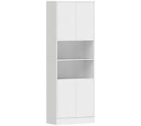 HOMCOM Armoire haute de cuisine avec 4 portes à charnières à fermeture douce Estantes réglables 2 compartiments ouverts Blanc