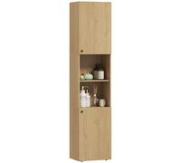HOMCOM Armoire haute de salle de bain, 6 niveaux, 2 placards, 2 étagères ouvertes, compartiments ouverts, bois, couleur chêne